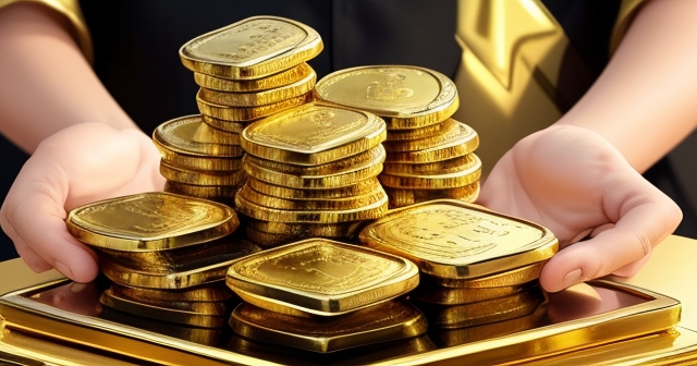 一枚金幣靜靜地放在金融圖表上