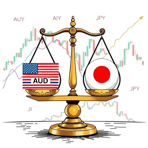 一個平衡秤代表著澳幣和日圓的關係