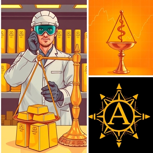 一個金色的天平，平衡著金條和鉛塊