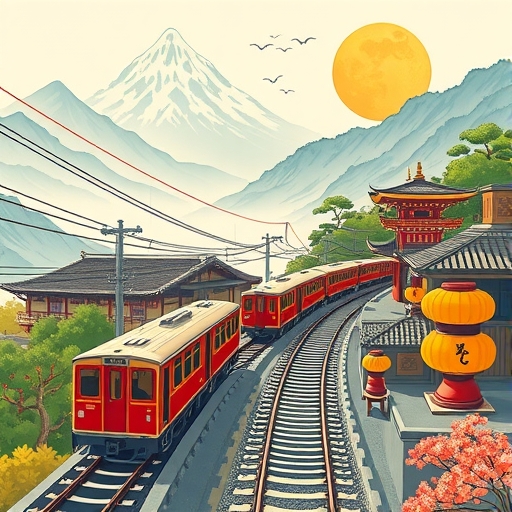 一列觀光列車行駛在田野間