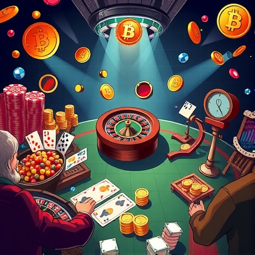 混亂的賭場場景，展示賭博策略的情境