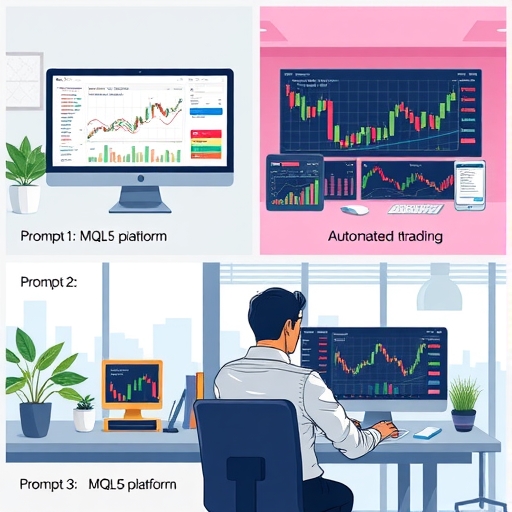 一幅顯示 MQL5 平台，包含圖表和交易策略的插圖