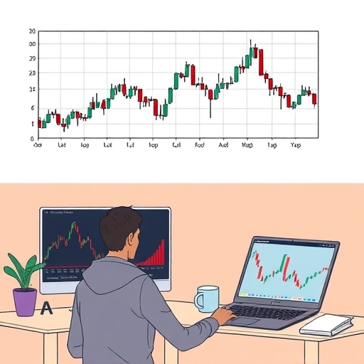 一位交易者正在分析數據，顯示技術指標和數據的螢幕。