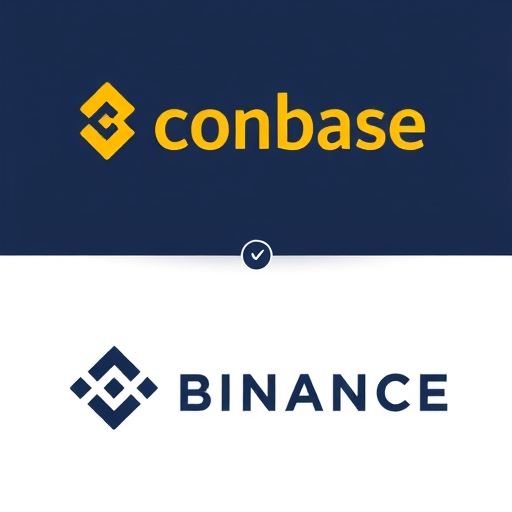幣安與 Coinbase 標誌的插圖，暗示市場競爭