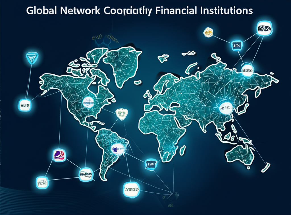 由全球金融機構組成的監管網絡，標示 ASIC FSC VFSC 等標誌