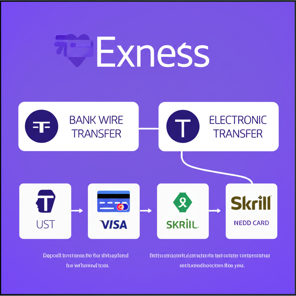 Exness 提供多種出金選擇，包含銀行電匯、USDT、Skrill、Neteller 與信用卡，並遵循入金出金一致原則