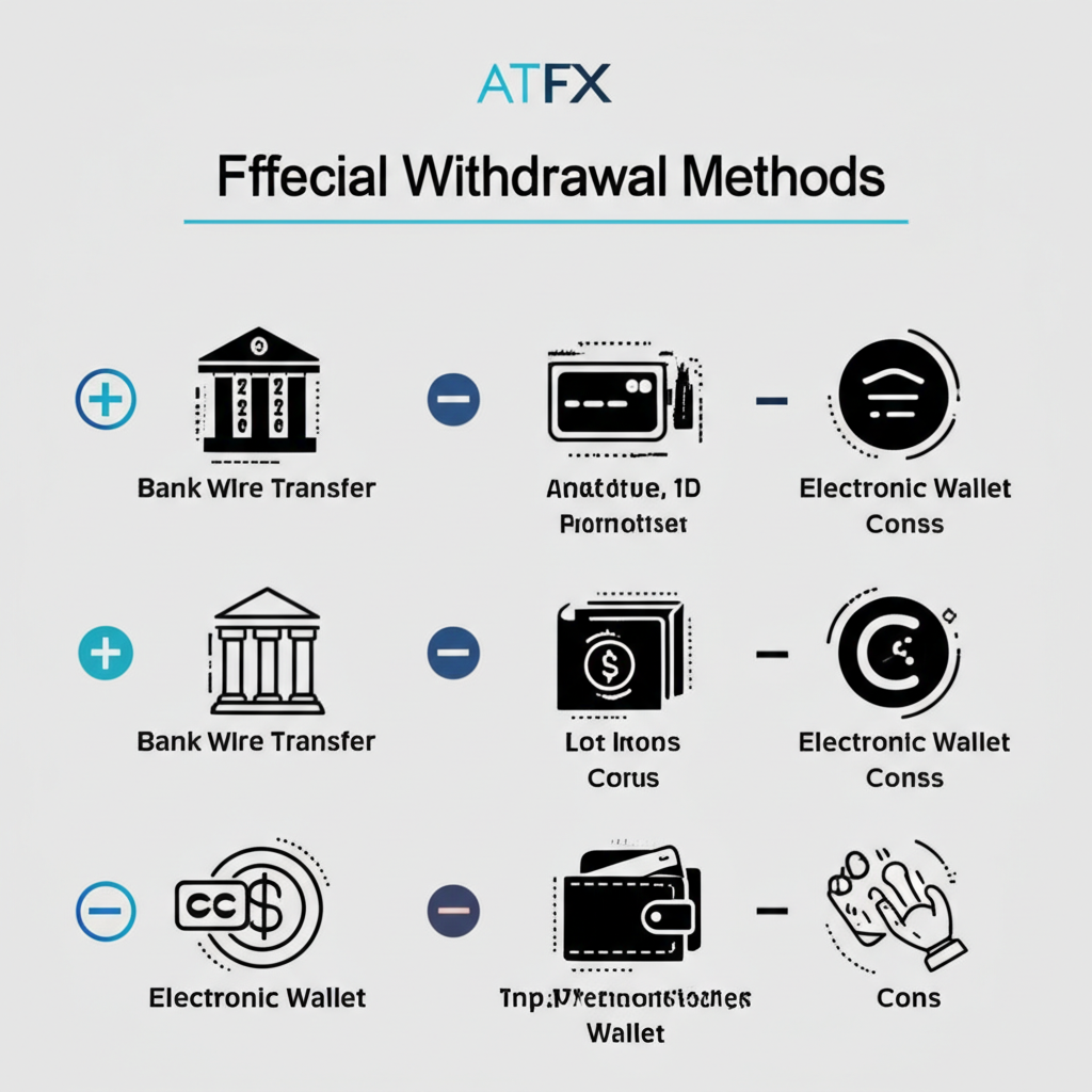 ATFX支援的出金方式圖解，包含銀行電匯與電子錢包及其優缺點說明
