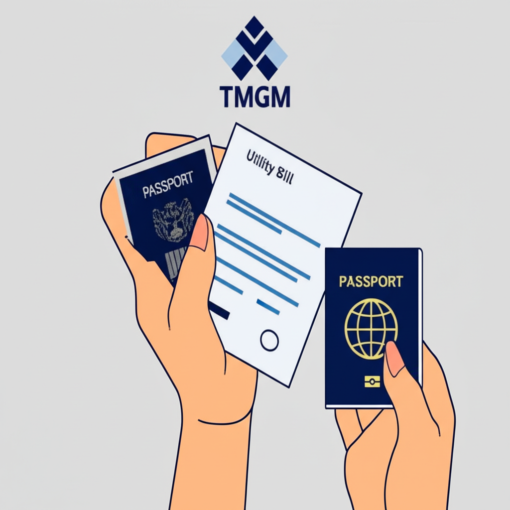 TMGM身份驗證所需文件示意圖,包含護照與水電帳單