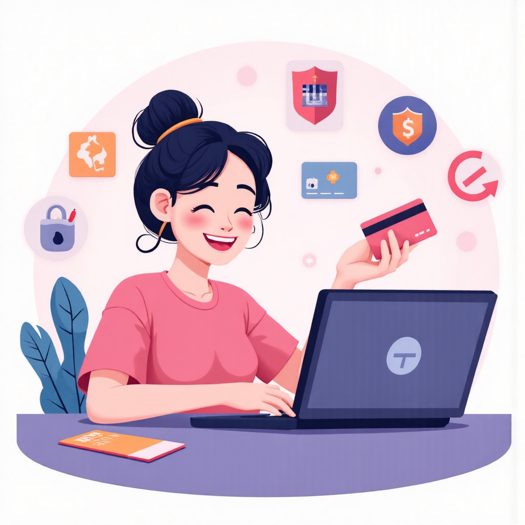 台灣投資者使用信用卡在 eToro 平台進行安全交易的像素藝術插圖